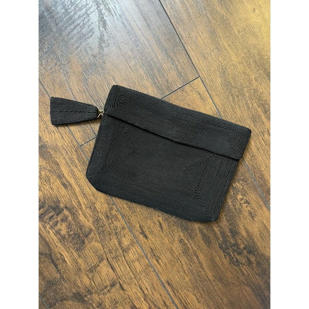 Vintage Black Lined Corde Hand Clutch Hand Bag